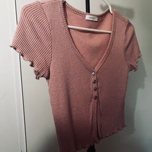 Ribbed Pink Button-Up Top
